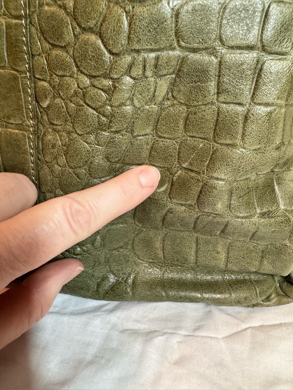 Liebeskind Berlin Olive Green Croc-Embossed Leather Crossbody Tote - Picture 13 of 14